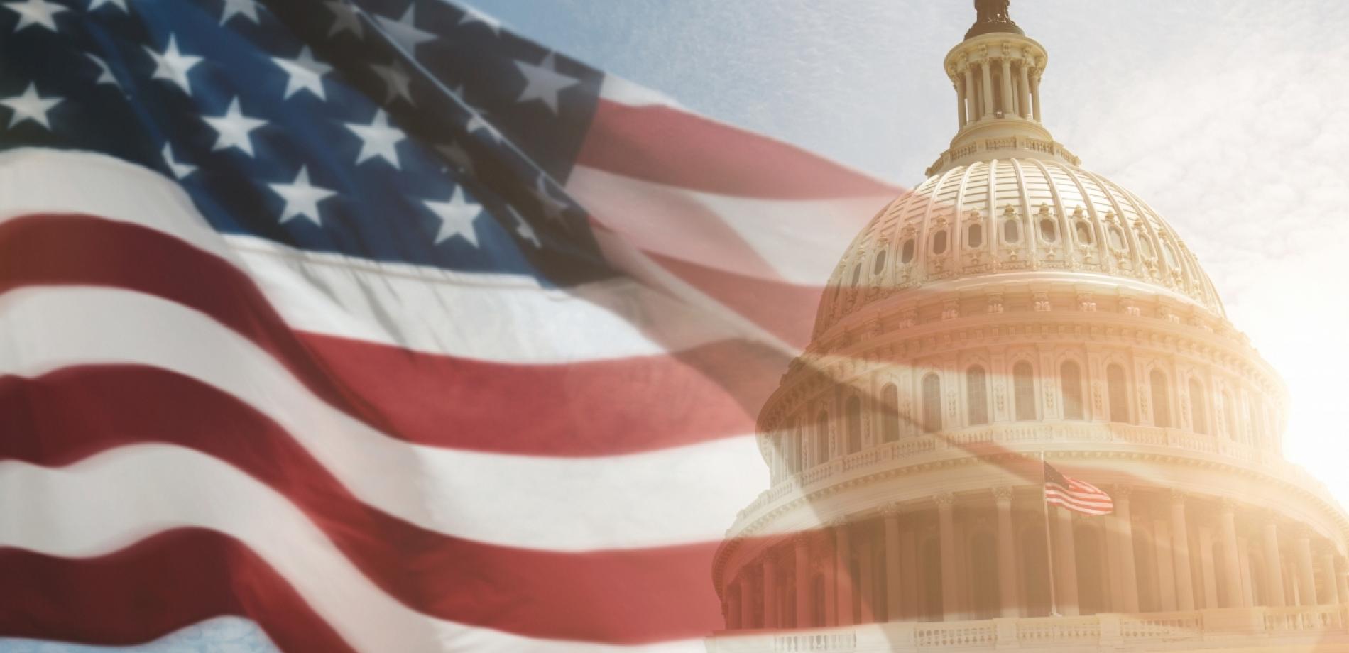 United States Flag Flown Over Capitol